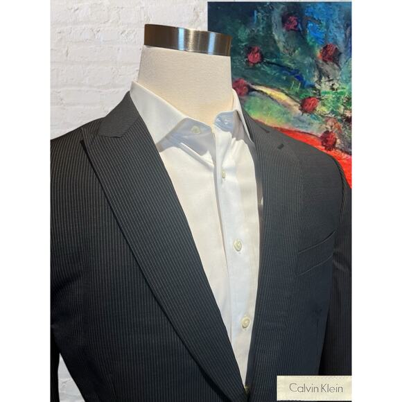 Calvin Klein 44L Mens Blazer Charcoal Gray Micro Stripe Sport Jacket - Picture 6 of 16